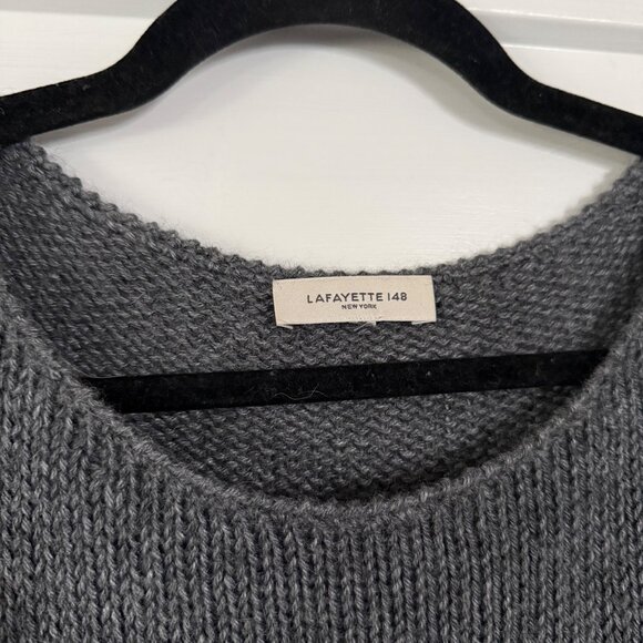 Lafayette 148 New York Gray Cashmere / Silk Blend Knit Boatneck Sweater Sz Large - Picture 3 of 7